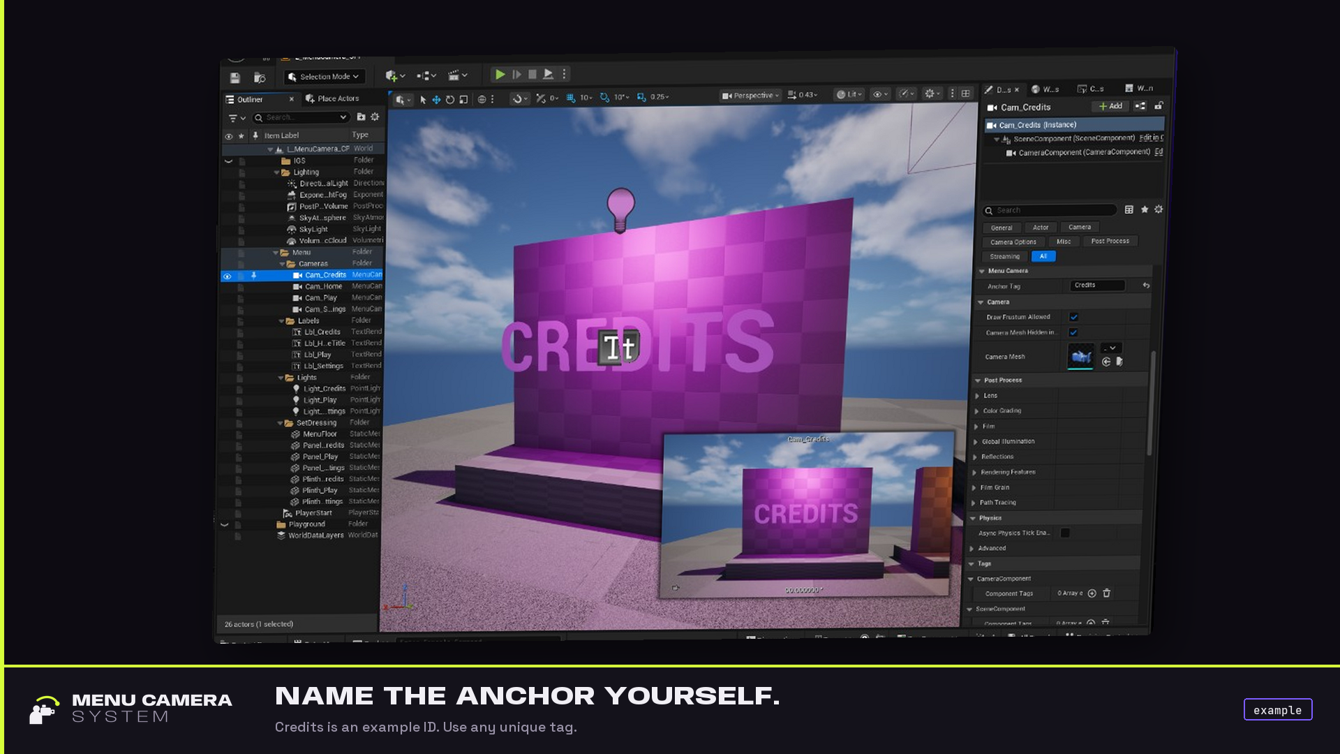 Editor: Menu Camera Anchor with Anchor Tag set to an example name